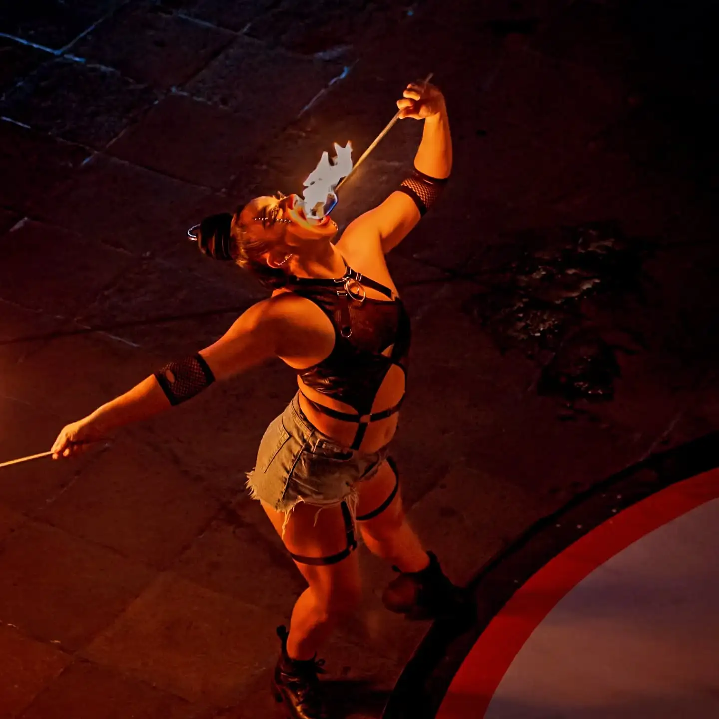 Jessika Flores doing a fire performance.